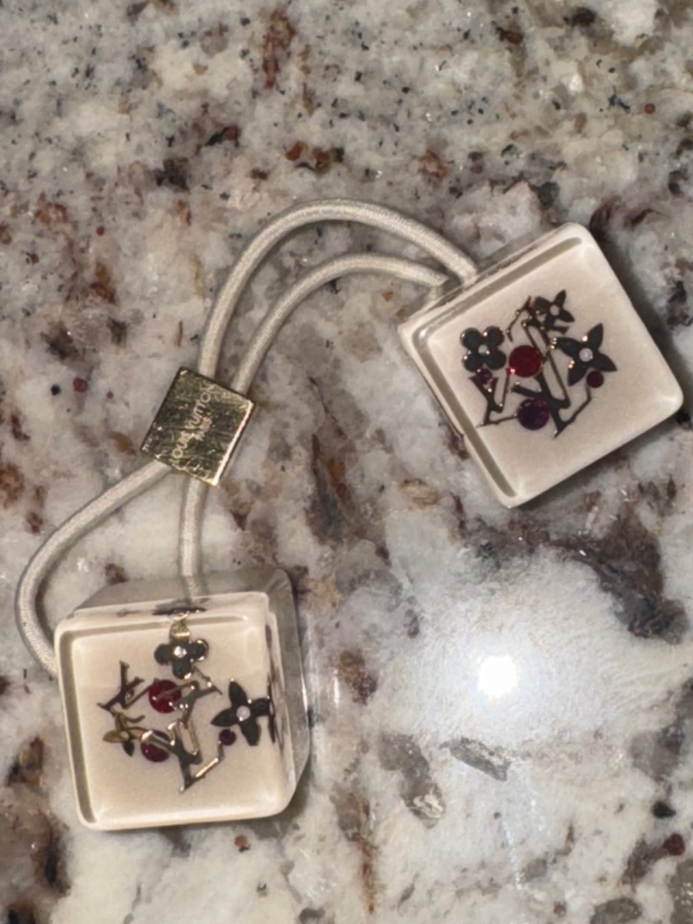 Louis Vuitton Cream Enamel Floral Cube Hair Tie